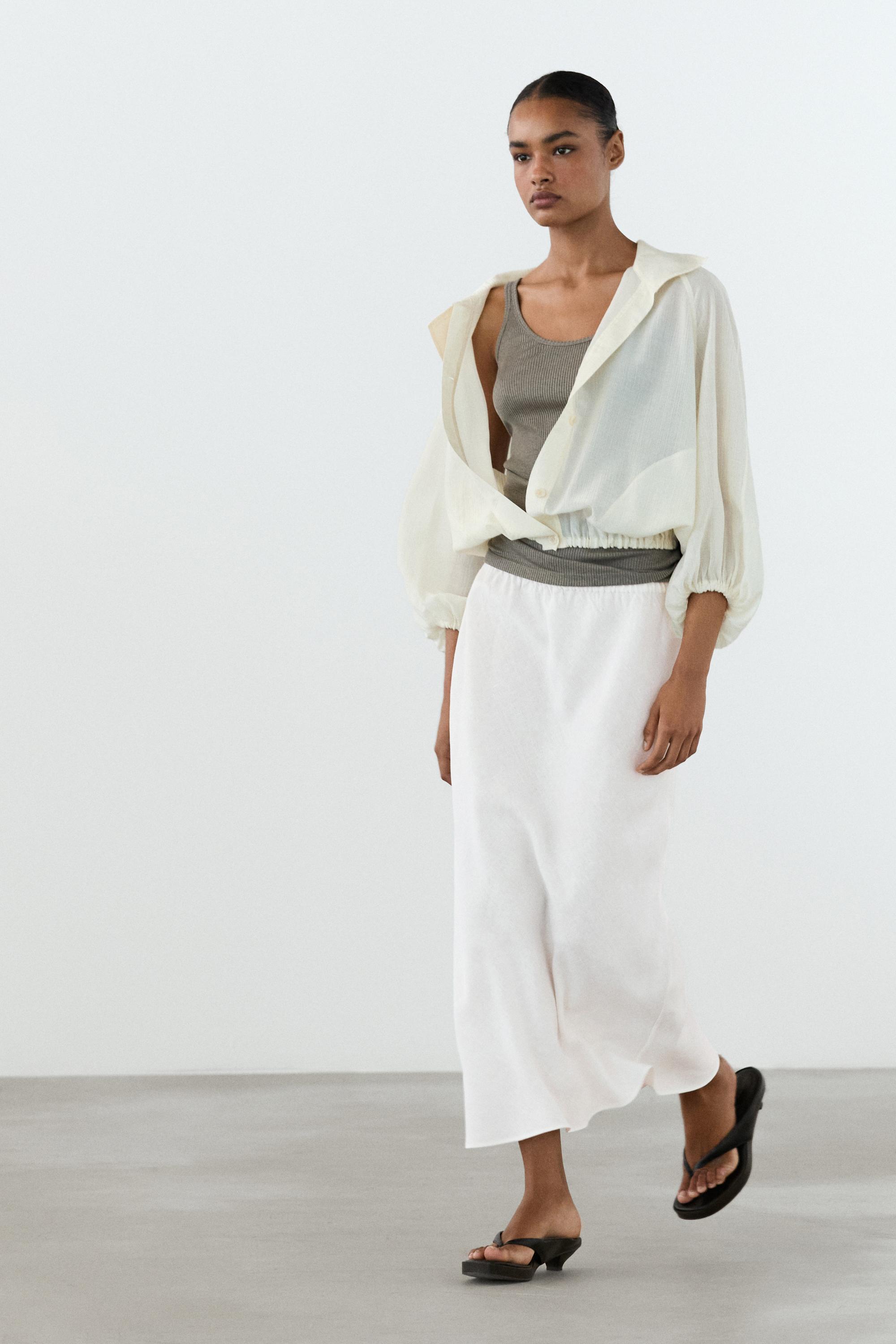 100% linen midi skirt with elasticated waistband